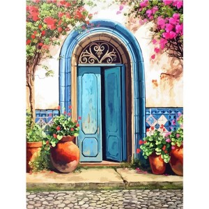 BA-011 DIY Paint by Number for Adults and Kids, Amphol Acrylic Paint by Numbers for Beginner, 16” W x 20”L Easy Oil Painting for Gift Home Wall Decor (Blue Door)