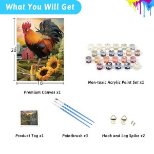 BA-015 DIY Painting los ntawm Naj Npawb rau Cov Neeg Laus Pib, Rooster Xim los ntawm Cov Naj Npawb rau Cov Menyuam, Sunflower Roj Painting Acrylic Xim Teeb, Yooj Yim rau Xim thiab Tsis Muaj ntxhiab ntawm Canvas, Tsev Phab Ntsa Kho Khoom Plig