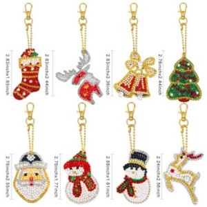 BA-805 8 Pieces Christmas DIY Diamond Key Chain for Kid 5D DIY Diamond Painting Key Chain Pendant Handicraft Key Chain Including The Patterns of Santa, Snowman, Elk and Stockings for Christmas Supp...