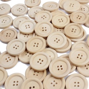 BWB001 boutons ronds en bois vierge, couleur naturelle, 4 trous, pour l'artisanat de couture