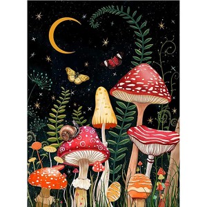 DIY Puv Laum Round Art Gems Mushroom Hav Zoov Pob Zeb Diamond Painting Cov Khoom Siv