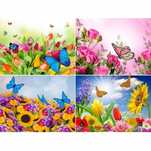 8CP52 Butterfly and Flower Round Full Drill Home Wall Decor 5d Diamond Painting