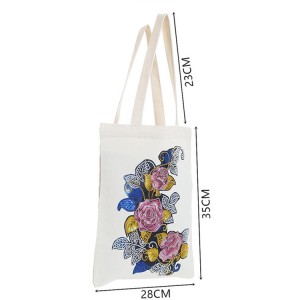 DIY Canvas Tote Bag 5D Flower Diamond Paining Håndtaske til dekoration