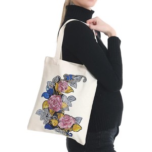 DIY Canvas Tote Bag 5D Flower Diamond Painting Handbag for Decoration