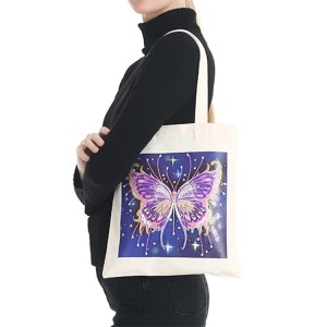 DIY Butterfly Printed Canvas Tote Bag 5D Diamond Painting Handbag Set for Decoration
