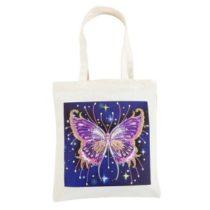 DIY Butterfly Printed Canvas Tote Bag 5D Diamond Painting Handbag set for Decoration