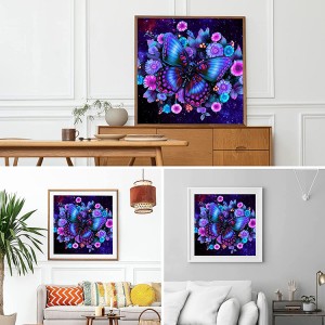 Peinture diamant ronde avec animaux violets, perceuse complète, décoration murale de maison, 8CP44