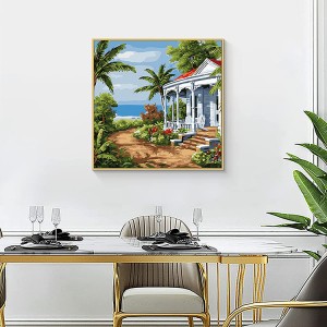 8CP49 Villa-Landscape Round Tag Nrho Lub Tsev Phab Ntsa Kho Kom Zoo Nkauj 5D Pob Zeb Diamond Painting Cov Khoom Siv