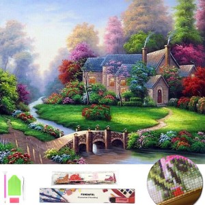 8CP51 Full Square Drill Home Decor Spring Landscape គំនូរពេជ្រ