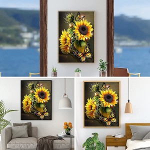 8CP56 Sunflowers rau Cov Neeg Laus Beginners Round Tag Nrho Pob Zeb Diamond Painting Cov Khoom Siv