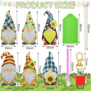 BA-811 6 Pakaj Diamantaj Ŝlosilĉenoj Kit Sunflora Gnomo Printempa Ĝardeno Somera Farmdomo Bufalo Plaid Sunfloro Elfo 5D DIY Diamanta Pentraĵo Printempa Somera Gnomo por Komencantoj Infanoj Plenkreskuloj (Sunfloro)