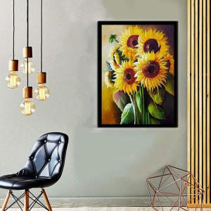 Sunflower Round Puv Laum Tsev Phab Ntsa Decor 5D Pob Zeb Diamond Painting Cov Khoom Siv