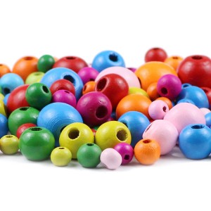BWB003 Assorted Xim Loj Qhov Loj Round Wood Beads rau DIY Jewelry Making