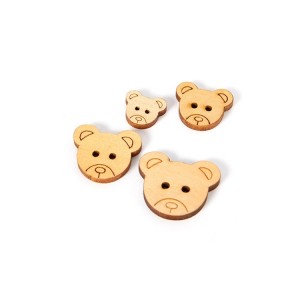 BWB003 DIY Unfinished Decorative Buttons Wood Bear Head Buttons for Sewing