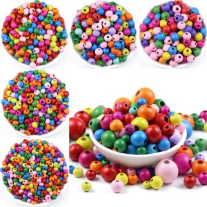 BWB003 Assorted Xim Loj Qhov Loj Round Wood Beads rau DIY Jewelry Making