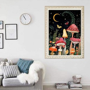 DIY Puv Laum Round Art Gems Mushroom Hav Zoov Pob Zeb Diamond Painting Cov Khoom Siv
