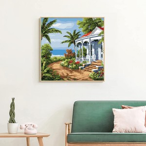 8CP49 Villa-Landscape Round Tag Nrho Lub Tsev Phab Ntsa Kho Kom Zoo Nkauj 5D Pob Zeb Diamond Painting Cov Khoom Siv