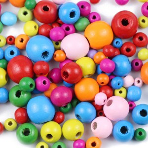 BWB003 Assorted Xim Loj Qhov Loj Round Wood Beads rau DIY Jewelry Making