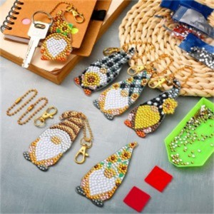 BA-811 6 Pack Diamond Painting Keychains Kit Sunflower Gnome Spring Garden Summer Farmhouse Buffalo Plaid Sunflower Elf 5D DIY Diamond Painting Spring Summer Gnome para sa mga Magsusugod Mga Bata nga Hamtong (Sunflower)