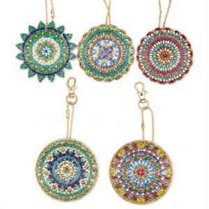 BA-810 5D Diamond Painting Kit Keychain,5Pcs DIY Handmade Yakazara Dhaimondi Painting Inoshongedza Zvishandiso Mandala Flower Crafts