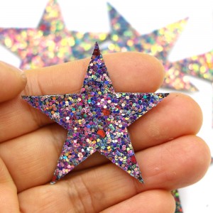 ពណ៌ចម្រុះពណ៌ Glitter Sequin Star Patches Iron on Sticker for Badge Clothes Bag Accessories DIY Craft Accessories