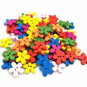 BWB004 Wholesale Mixed Color 2 Holes Wooden Flower Buttons for Decoration