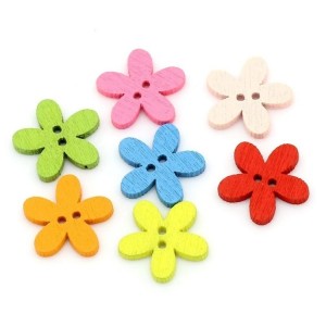 BWB004 Wholesale Mixed Color 2 Holes Wooden Flower Buttons for Decoration