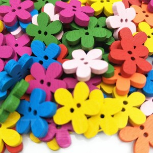BWB004 Wholesale Mixed Color 2 Holes Wooden Flower Buttons for Decoration