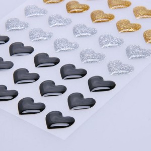 Wholesale colorful heart design self- adhesive glitter enamel sticker for craft