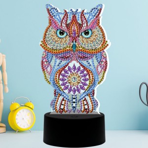 فيڪٽري جي قيمت Acrylic Owl Shaped LED Lamp DIY هيرا پينٽنگ LED لائيٽ گھر جي سجاڳي لاءِ