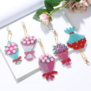 BA-818 DIY 5D Pob Zeb Diamond Painting Keychain 8 PCs Mandala Tsim Rhinestone Painting Key Chain Pendant Handicraft Key Chain for Art Craft Beginner Adults