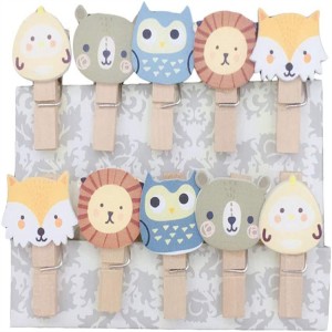 Wood Clips Forest Animals with Twine Clothespins Photo Pegs Craft Clips for Artwork Decoration Display Picture