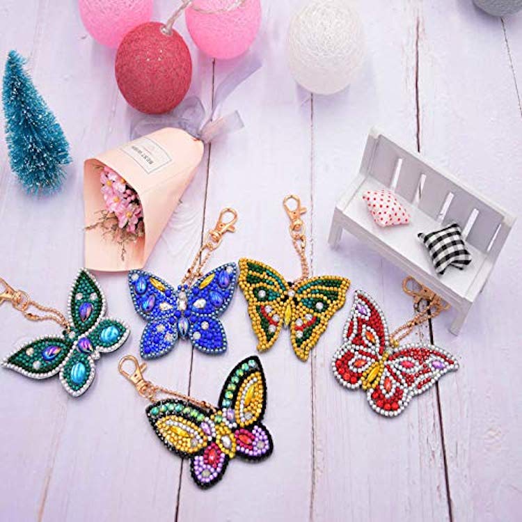 BA-809 5 Pieces DIY 5D Diamond Painting Kits for Adults and Kids Full Drill, DIY Keychain Pendant Kits for Butterfly Art Craf (Butterfly) Featured Image