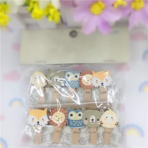 Wood Clips Forest Animals with Twine Clothespins Photo Pegs Craft Clips for Artwork Decoration Display Picture