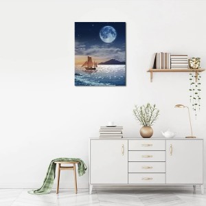 VPBN-001 Sino Crafts- Sailboat on The Sea Paint by Number Dearadh DIY do Wall Decor Moon do Dhaoine Fásta