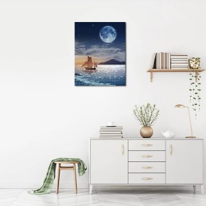 VPBN-001 Sino Crafts- Sailboat on The Sea Paint by Number DIY design para sa Wall Decor Moon para sa mga Hamtong