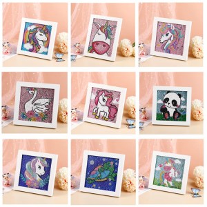 5D children diy hand craft lovely animal diamond drill painting photo frame for kids