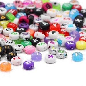 BAB006 DIY Plastic Letter Beads Round Acrylic Cov tsiaj ntawv hlaws rau cov hniav nyiaj hniav kub ua
