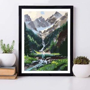 VPBN-002 Sino Crafts- Natural nga walog Waterfall berde nga lasang Pintal pinaagi sa Numero DIY nga disenyo alang sa Wall Decor Moon alang sa mga hamtong