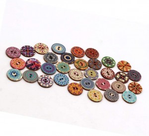 Sino Mix random floral round 2 hole wood buttons for sewing process
