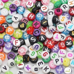 BAB006 – perles rondes en plastique avec lettres de l'alphabet en acrylique, pour la fabrication de bijoux, DIY bricolage