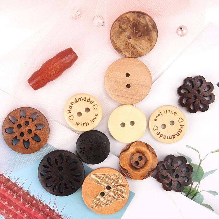 VB-001 All kinds of wooden buttons 120 wooden handmade buttons wooden sewing buttons art DIY craft supplies with box