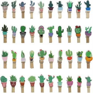Mini Pince à linge in legnu di Cactus Decorazione floreale Clip per unghie in legno per carta di trucco fotografica, modello di iuta con foto