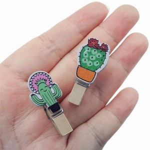 Mini Pince à linge in legnu di Cactus Decorazione floreale Clip per unghie in legno per carta di trucco fotografica, modello di iuta con foto