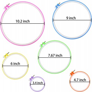 AEH220704-Plastic Circle Cross Stitch Hoop Ring 3.4 pulgada ngadto sa 10.2 pulgada (Multicolor) para sa Pagborda ug Cross Stitch