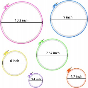 AEH220704-Plastic Circle Cross Stitch Hoop Nplhaib 3.4 nti txog 10.2 nti (Multicolor) rau Paj Ntaub thiab Hla Stitch