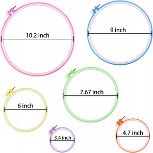 AEH220704-Kreis-Kreuzstich-Reifenring aus Kunststoff, 8,6 cm bis 25,9 cm (mehrfarbig), für Stickerei und Kreuzstich