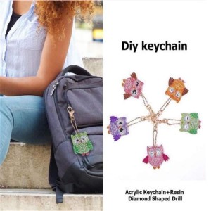 BA-806 5D Keychains DIY Pecynnau Peintio Diemwnt ar gyfer Oedolion Bag llaw Ffôn Cell Mewnosodedig Diemwnt Llawn a Thylluanod Lliw Pendant Allweddol