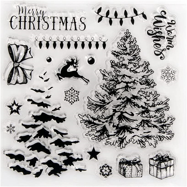 Pom de Crăciun Fulgi de zăpadă Urări calde Boluri Ștampile de cauciuc Ștampile transparente pentru decorarea de felicitări de Crăciun și meșteșuguri pentru albume de albume