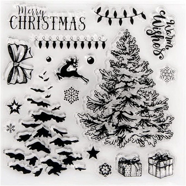 Christmas Tree Snowflakes Warm Wishes Baubles Rubber Stamps Clear Stamps para sa Christmas Card Paghimo Dekorasyon ug DIY Scrapbooking Crafts